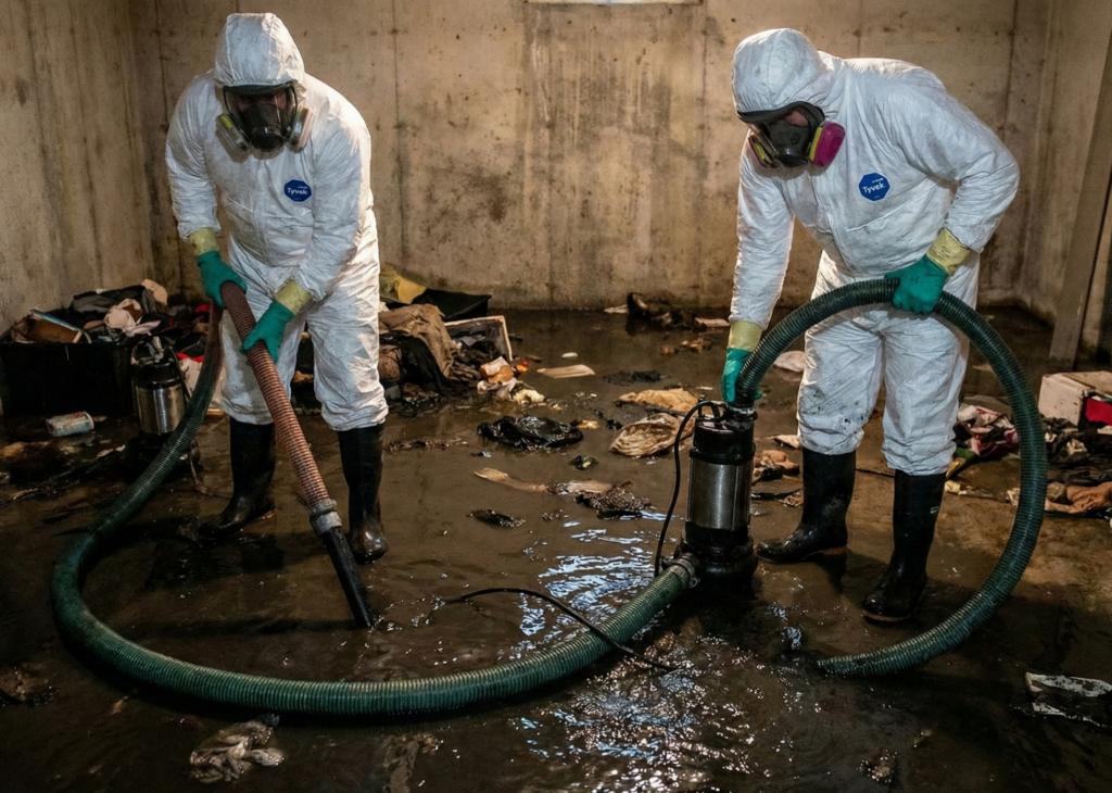havarijní úklid fekálií a splašků po havárii kanalizace